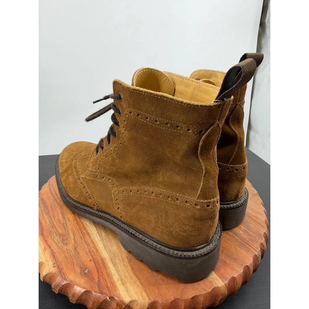 J.Crew Wingtip Brogue Boots Mens 9.5 Brown Suede Lug Sole 72864